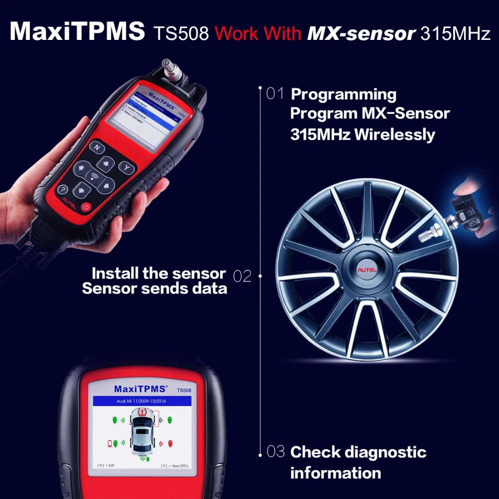 Autel TS508K OBD2 Scarnner автомобильный диагностический инструмент+ 4 шт 315 МГц+ 4 шт 433 МГц Премиум TPMS сервис активирует датчик давления в шинах