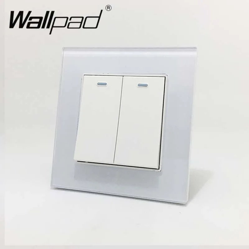 2 Gang Reset Wallpad Crystal Glass 110V-250V EU UK Standard Light 2 Gang Momentary Contact Curtain Reset Push Button Switch - Цвет: White Decoration