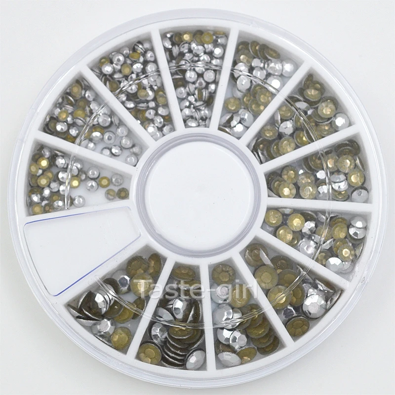 Серебристые 3D круглые акриловые золотые металлические украшения для дизайна ногтей колеса сплав шпильки аксессуары для ногтей принадлежности Инструменты для маникюра