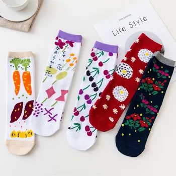 

Japanese Simple Creative Harajuku Fruit Floral Cute Happy Funny Socks Cartoon Art Jacquard Colorful Socks Women Calcetines Mujer
