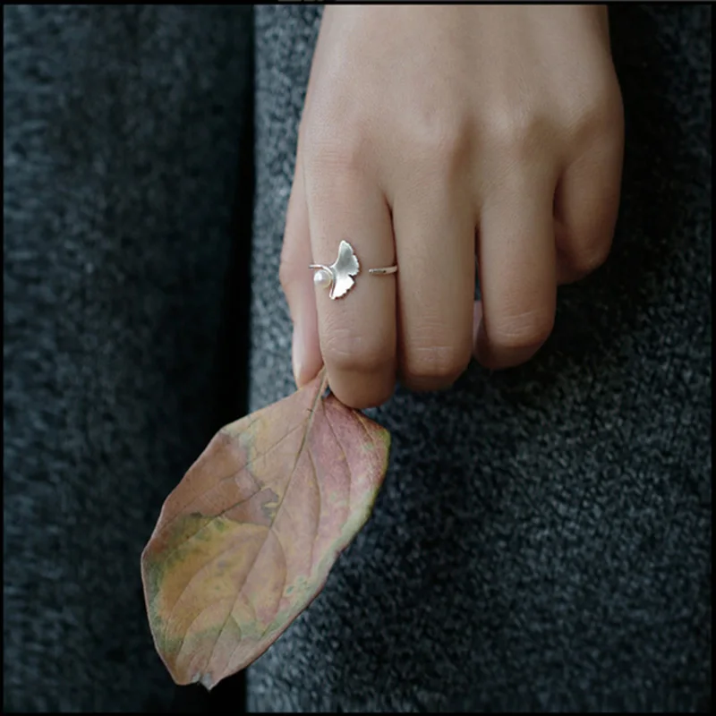 SA SILVERAGE Moment Настоящее серебро 925 проба Винтаж листок гинкго кольцо модные ювелирные кольца для женщин дропшиппинг Новинка