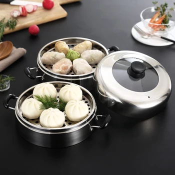 

Steamer stainless steel household business kitchen kitchenware steamed pot rack rice cage layer steamed buns food pan cover lid