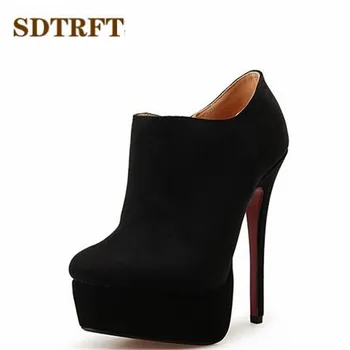 

SDTRFT spring/Autumn sexy shoes brand 16cm thin heels martin Ankle boots platform women wedding pumps Plus size:40-46 47 48