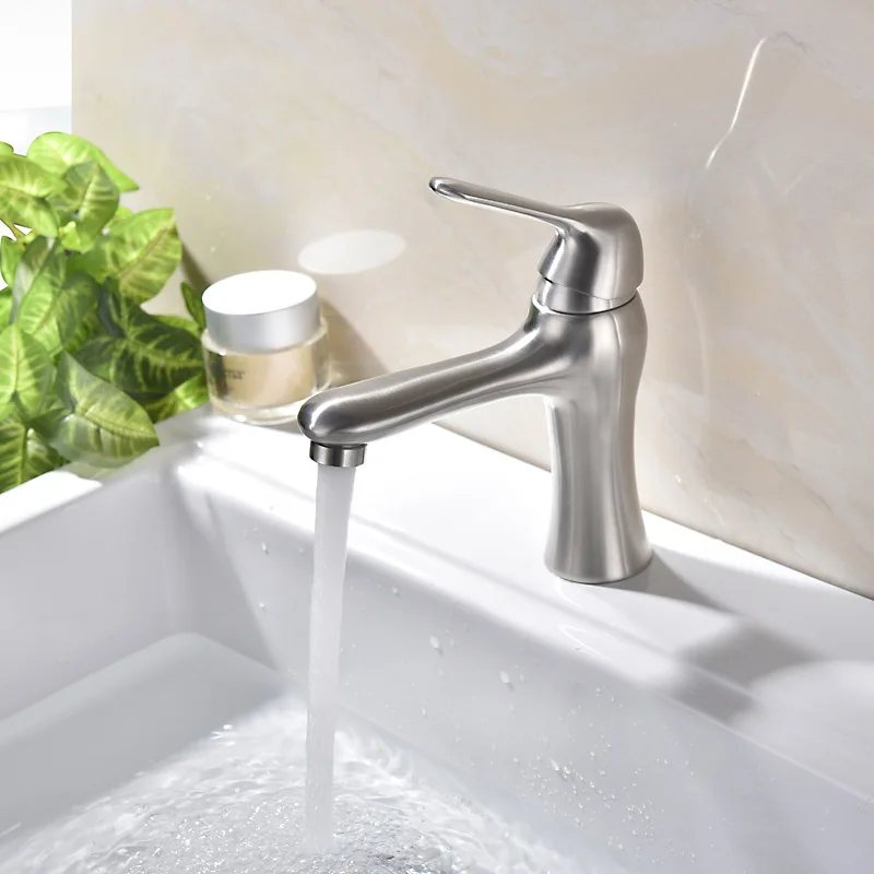 Factory Sales Single Handle Bathroom Sink Faucet Stainless Steel Basin Mixer Taps,nickle Finish