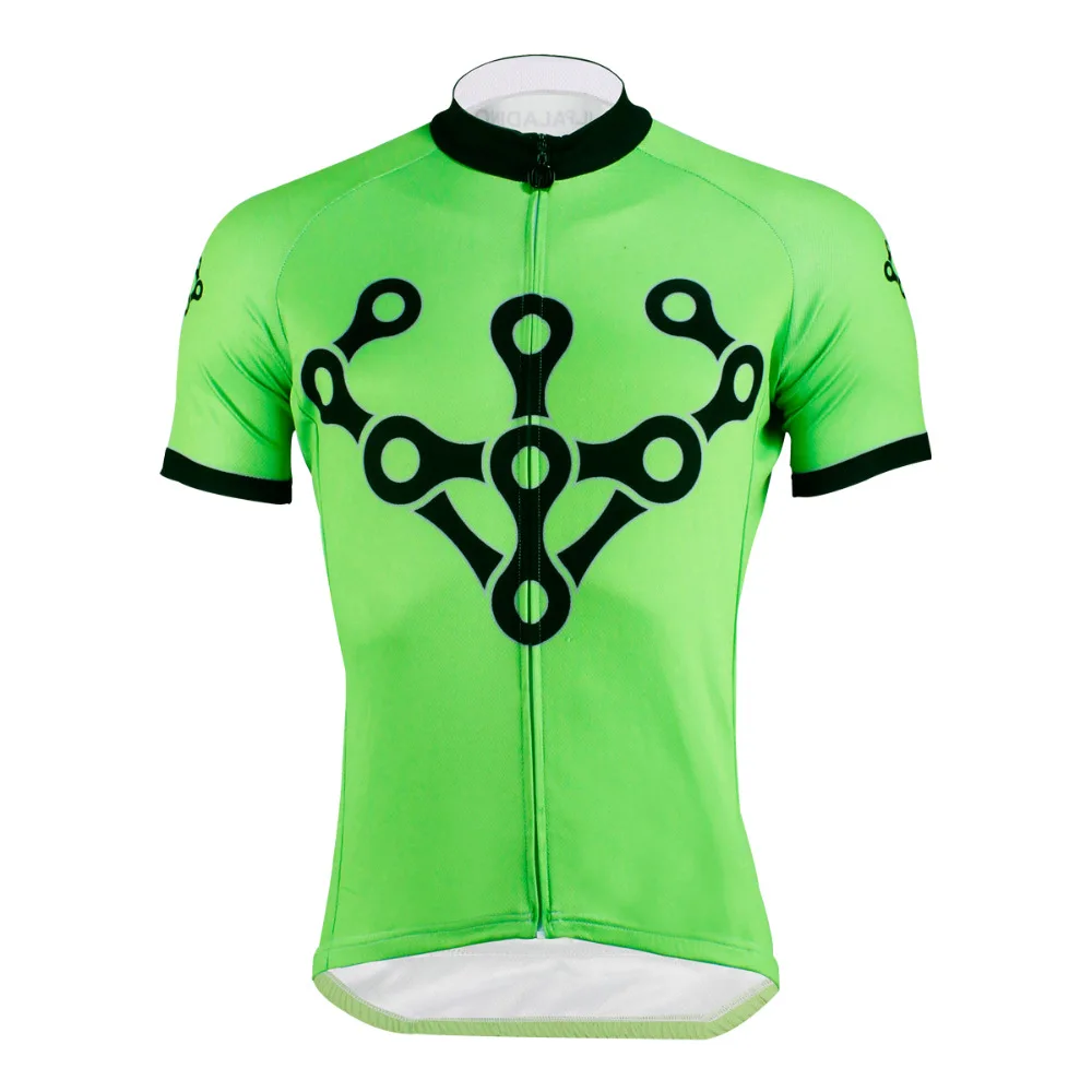 

New Men Breathable Cycling Jerseys Short Sleeve Chain Pattern Bike Clothes Green Polyester Cycling Clothing Size S-6XL