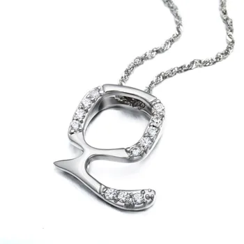 

10pcs/lot 2016 High quality Crystal Alphabet Pendant Necklace Silver Letter Q Necklace for Women Valentine's Day gifts