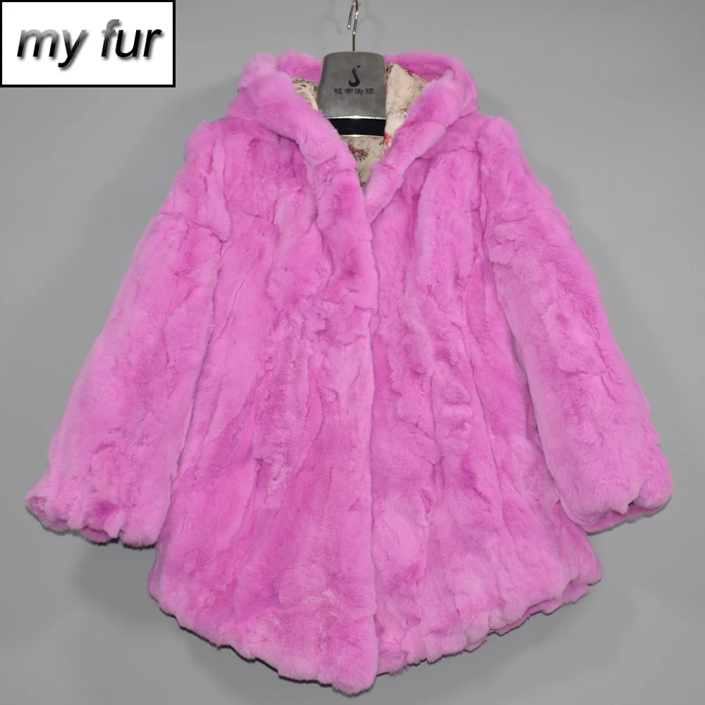 

Good Quality Lady Winter Long Style Genuine Real Rex Fur Jacket Women Rex Rabbit Fur Coat Natural Rex Rabbit Fur Hooded Overcoat