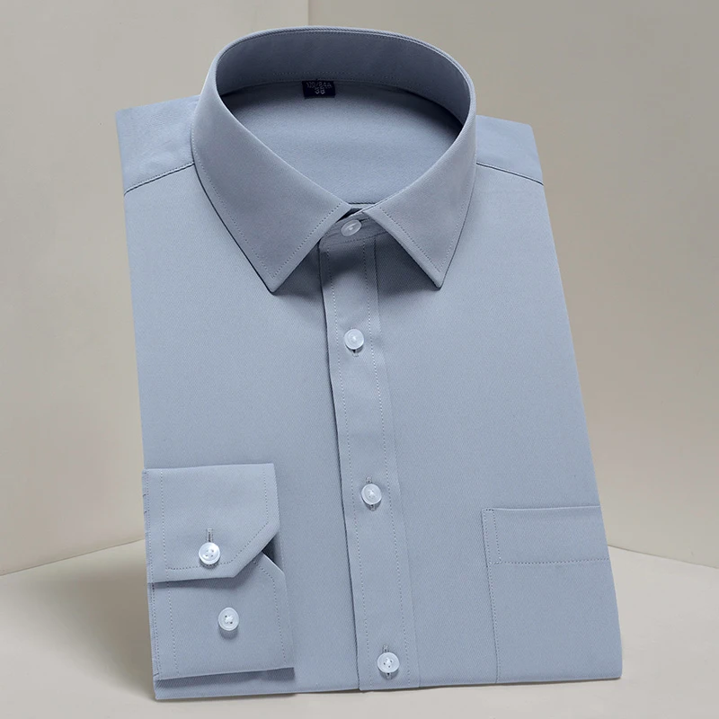 

Men's Classic Long Sleeve Solid Basics Dress Shirts Comfortable Soft Formal Business Standard-fit Twill Easy-care Tops Shirt