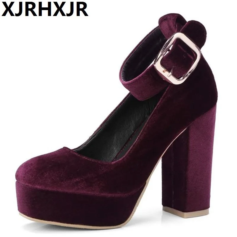 

Sexy Four Season Korean Women High Heel Shoes Platform Thick Round Head All Match Ankle Belt Office Lady Shoes Female Dress Shoe