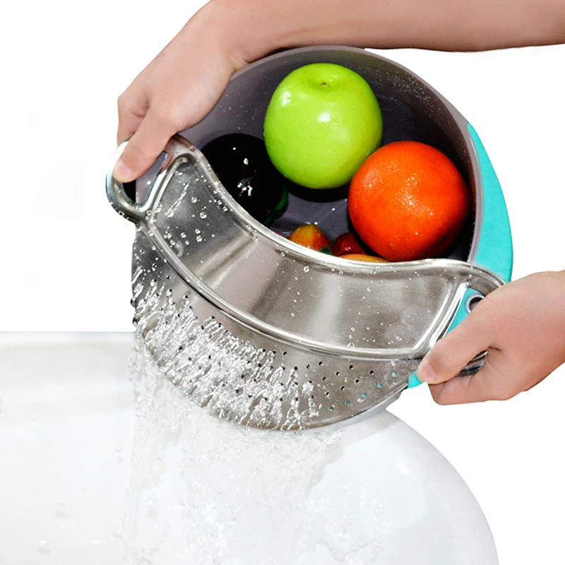 

Stainless Steel Strainers Colanders Drainer Flour Sieve Magic Basket Drain Filter Vegetable Fruit Handle Tools Gadgets Dining