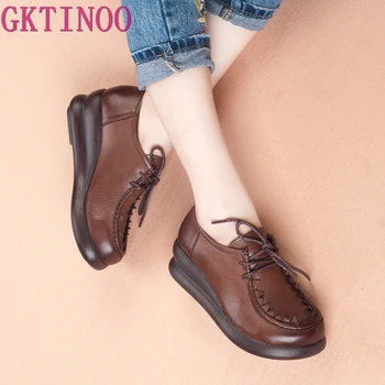 

Women Casual Shoes Lightweight Fashion Design Flats Lace-Up women Shoes Genuine leather shoes Woman Flat Platform spring shoes