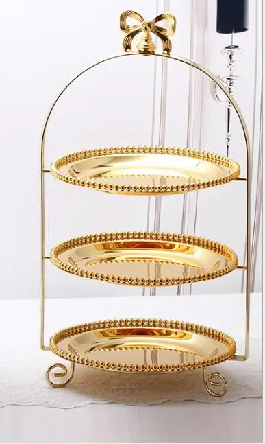 Роскошные 3 слоя серебро/золото металлическая, для подставки для пирожных торт лоток чашка подставка для торта держатель для свадебной церемонии, DGP067 - Цвет: gold style 1