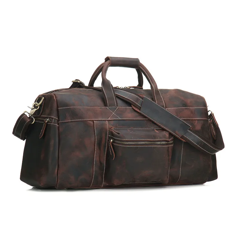

Luxury Pure Handmade Vintage Crazy Horse Leather Men's Travel Bags Perfect Quality Genuine Leather Travel Duffle