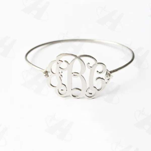 Silver Plated Monogram Wire Bangle Personalized Name Bracelets Bangles Fashion Initial Bracelets ...