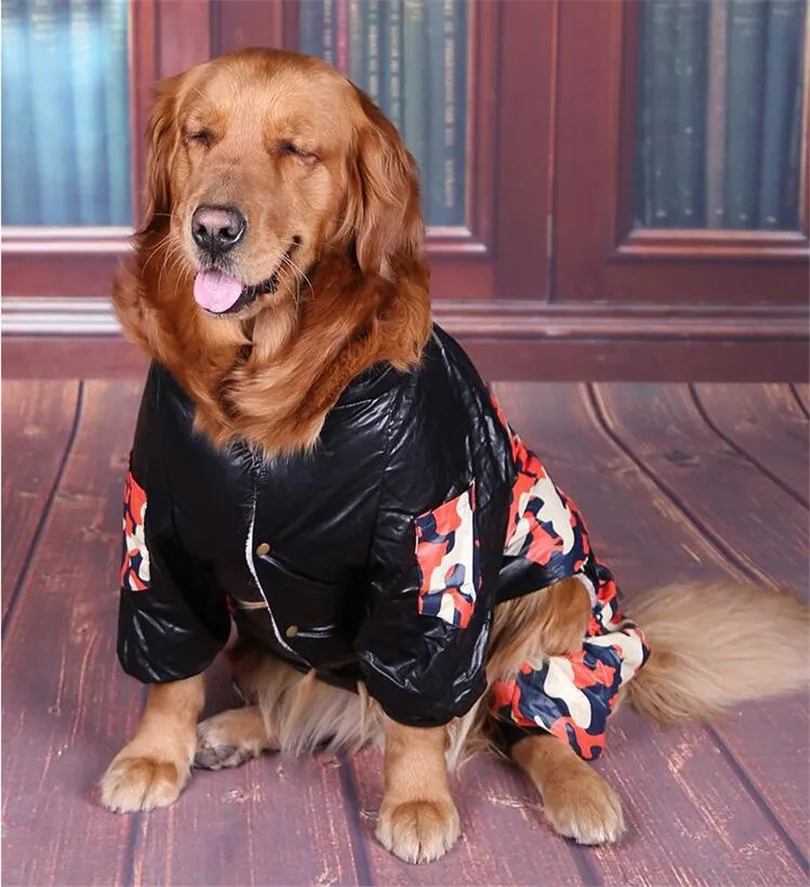 PU sleeve stitching Big dog coat warm Thick Camouflage dog clothes for large dogs dog jumpsuit windbreaker parka para perro