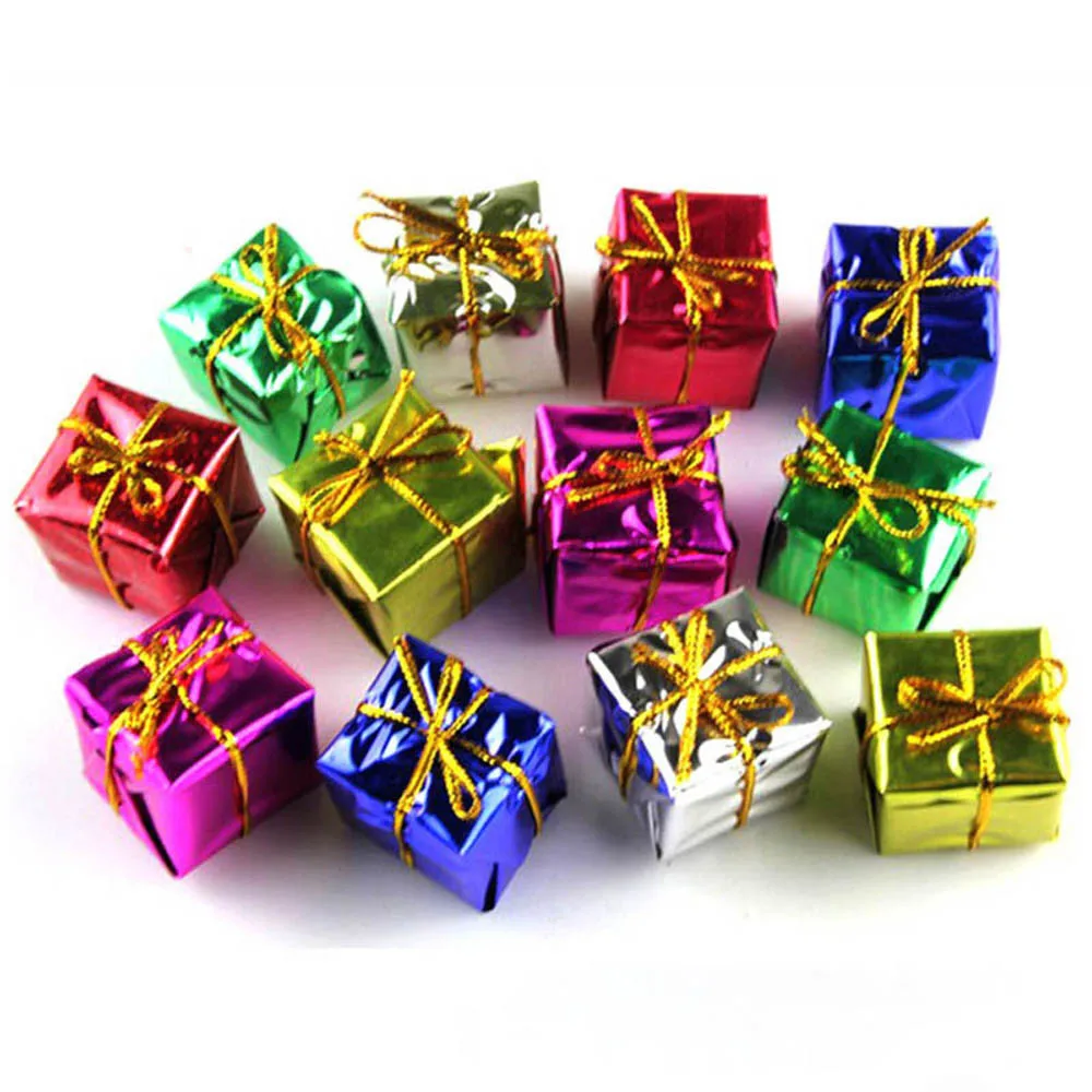 12PC Fashion Christmas Tree Ornaments Decorations Present Box Colorful