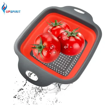 

Upspirit 1pc Square Folding Colander Washing Drain Basket Eco-Friendly Food Fruits Vegetable Wash Basket Home Kitchen Supplies
