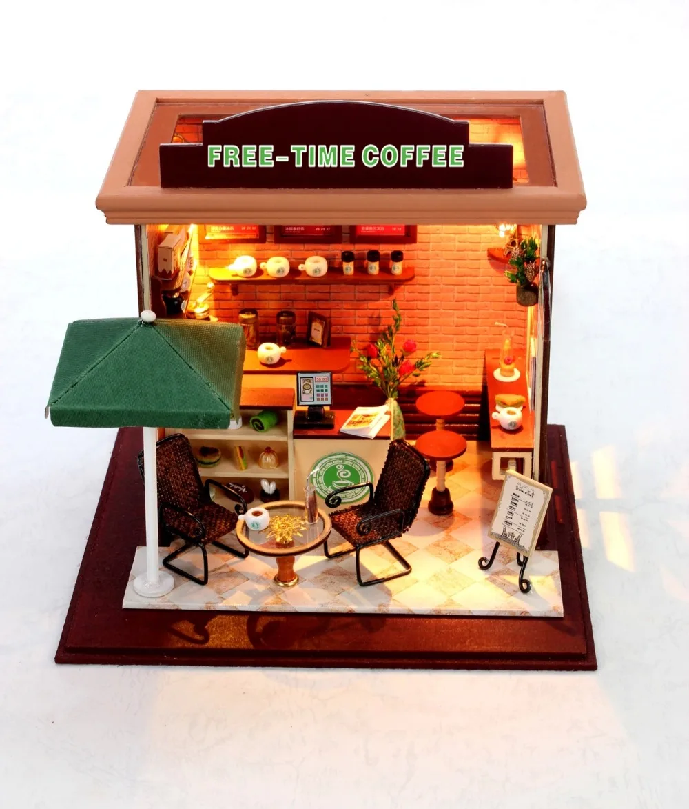 Pengiriman Gratis Waktu Coffee Shop Kecil Diy Boneka Kayu
