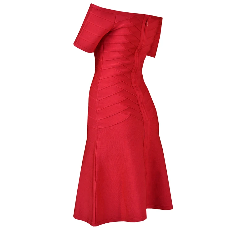 Красное Бандажное платье с открытыми плечами Новое Женское платье с вырезом лодочкой и коротким рукавом Vestidos Вечернее платье знаменитостей