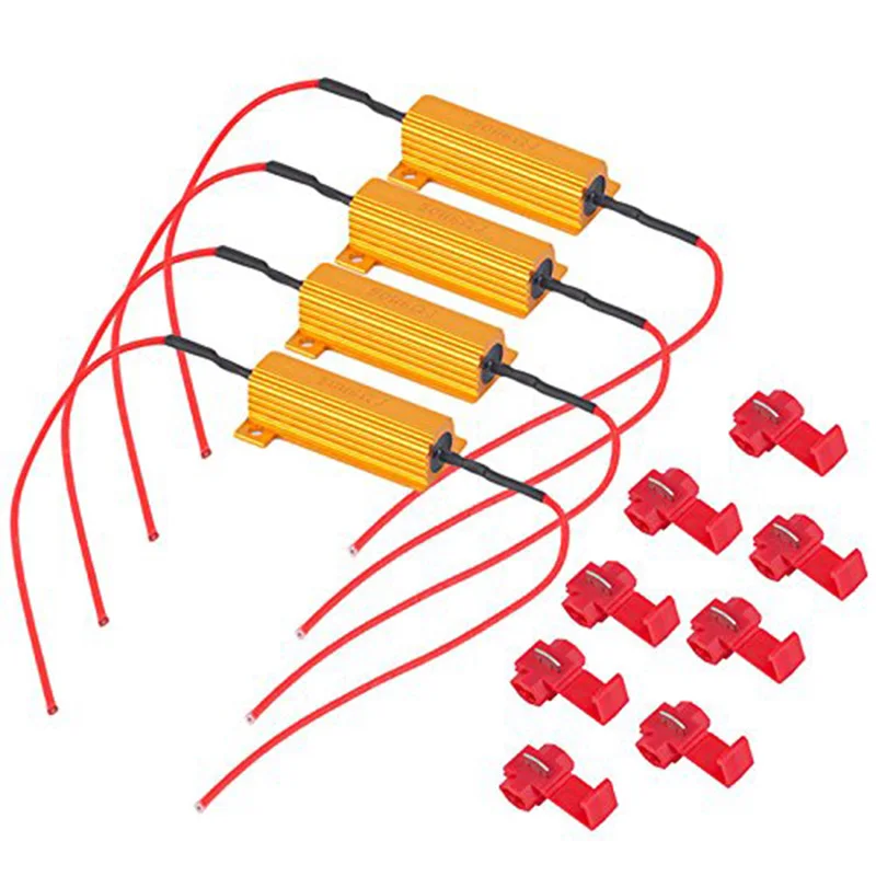 4 шт. 50 Вт 6RJ медный Автомобильный светодиодный сигнал поворота нагрузочные резисторы DC 12 В с 8 т-образными Т-образными кранами светодиодный фонарь быстрая гипер-вспышка поворотник