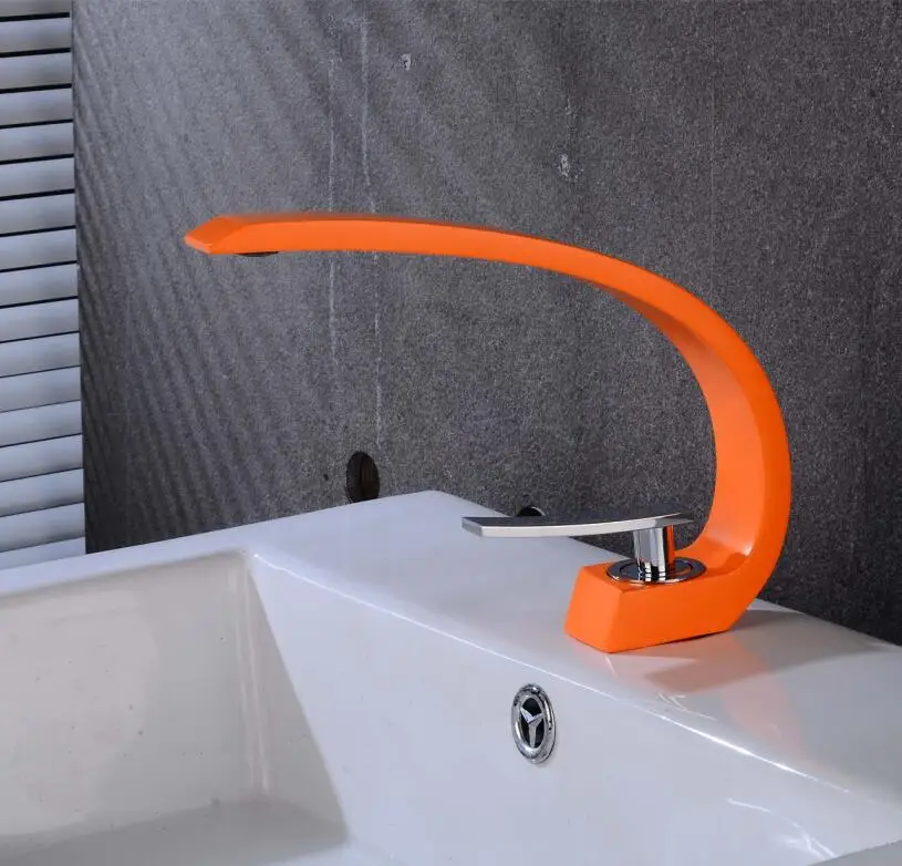 Смеситель для раковины, современный смеситель для ванной комнаты, кран для умывальника из розового золота с одной ручкой и одним отверстием, горячий и холодный водопад, FaucetXT-419 - Цвет: Orange