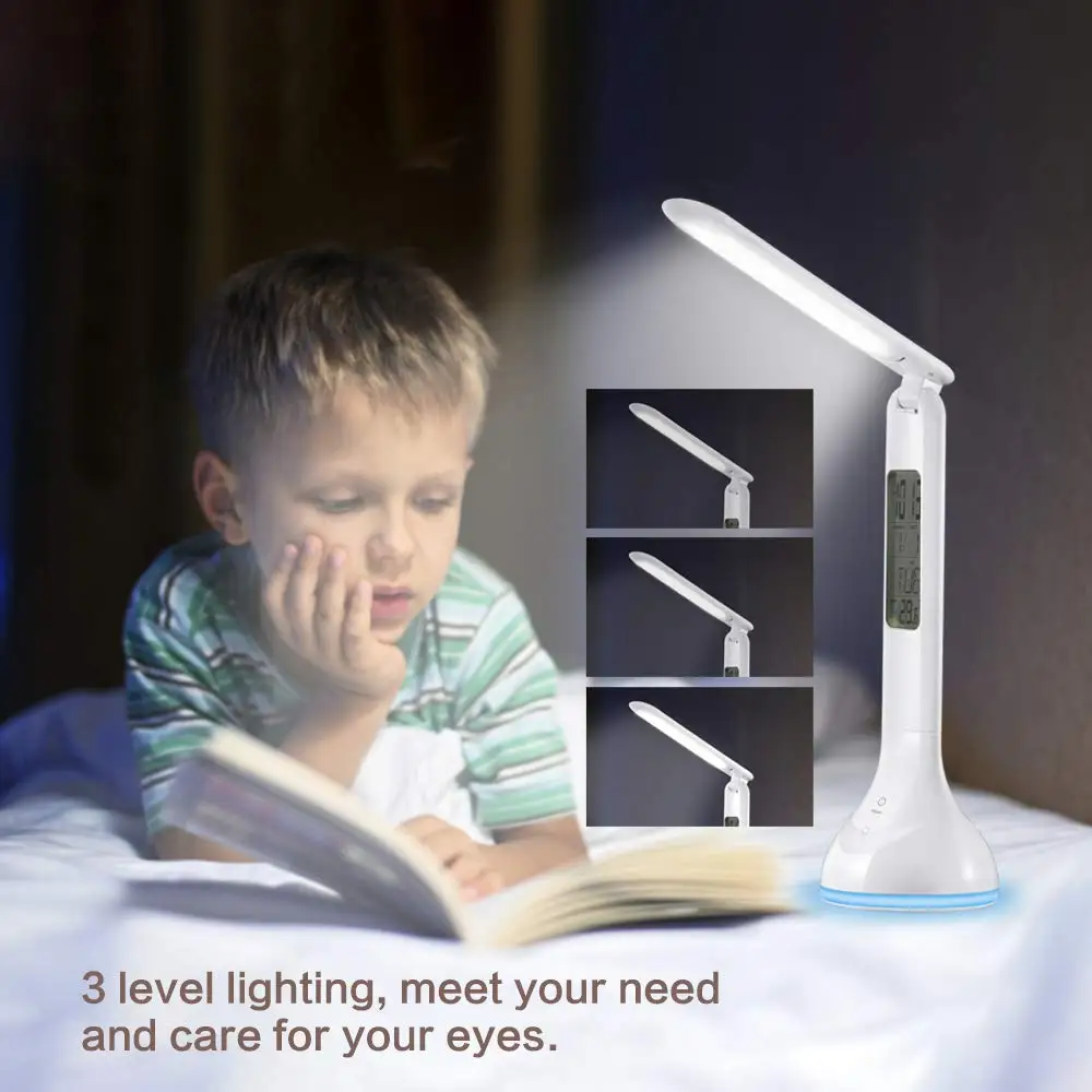 Светодиодная настольная лампа с выключенным голосовым управлением, заботливый и затемненный Настольный светильник, Офисная лампа, таймер, будильник, электронная лампа