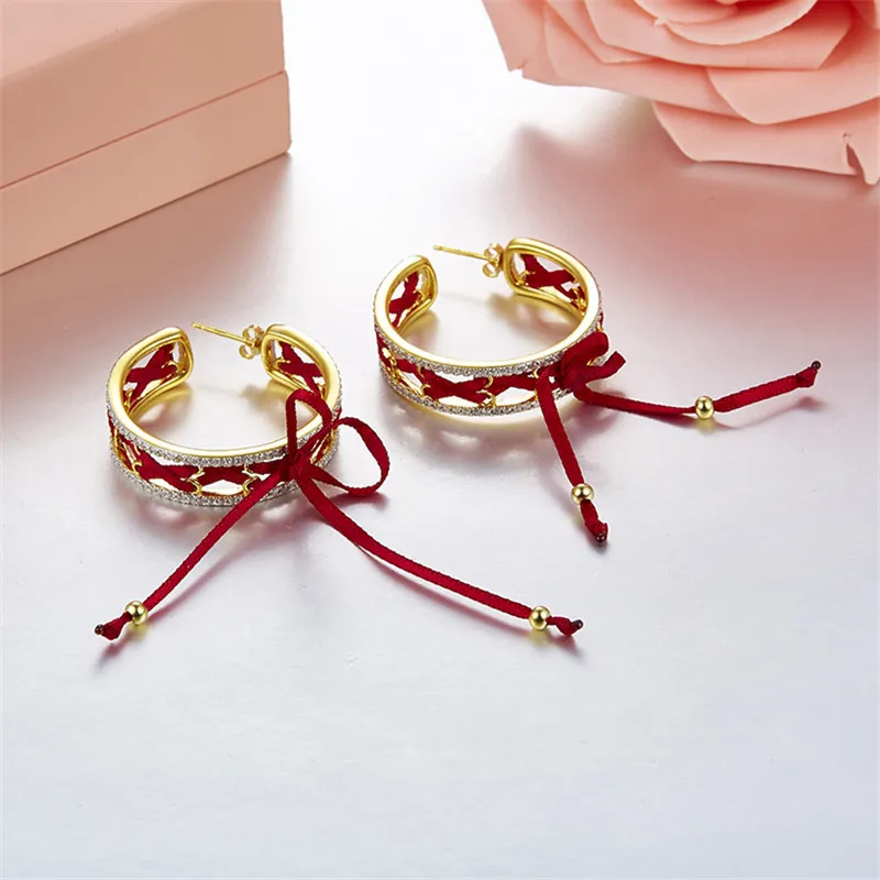 

Fits Monaco Jewelry with Charm Ladies Earrings Couple Party Gift 925 Micro Inlaid Zircon Sterling Silver Knot Earrings