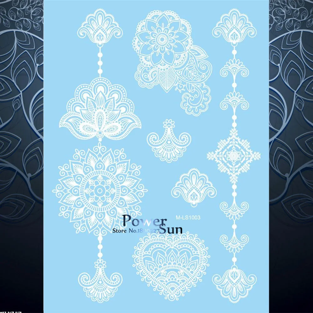 

1PC Bridal Wedding Body Back Art Temporary Tattoo Sticker White Henna Lotus Flower Design Waterproof Arm Tattoo Sticker PMLS1003