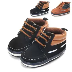 Первые ходунки 0-12 м Высокое качество нового прибытия моды мальчиков высокие детские ботинки новорожденных мягкое дно обувь малыша