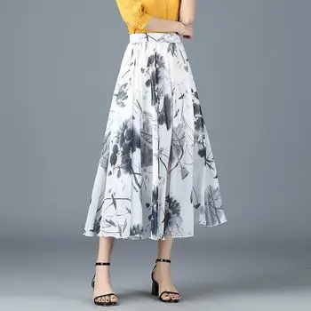 

Long Skirts For Women Floral Maxi High Waisted Chiffon Skirt Vintage Streetwear Womens Skirts Female Korean Office Elegant Skirt