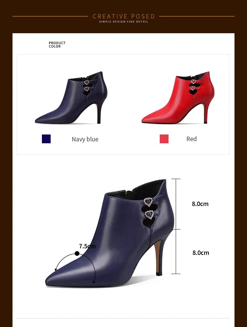 Discount ROSSTYLE Winter Fashion Woman Ankle Boot High Quality Genuine Leather Short Boot Zipper Sexy Pointed Toe Thin Heel Warm Boot B33 20