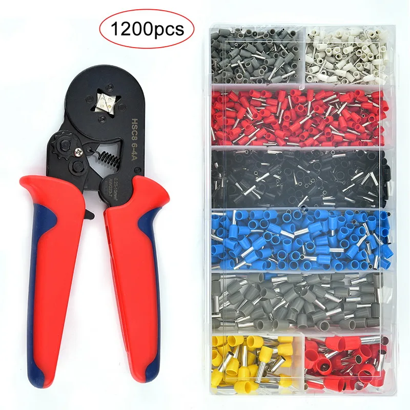 

Wire Crimp Tool Kit Self-adjustable Ratchet Crimping Plier with 1200Pcs Connector Terminal Clamp Sets Multi Hand Tools