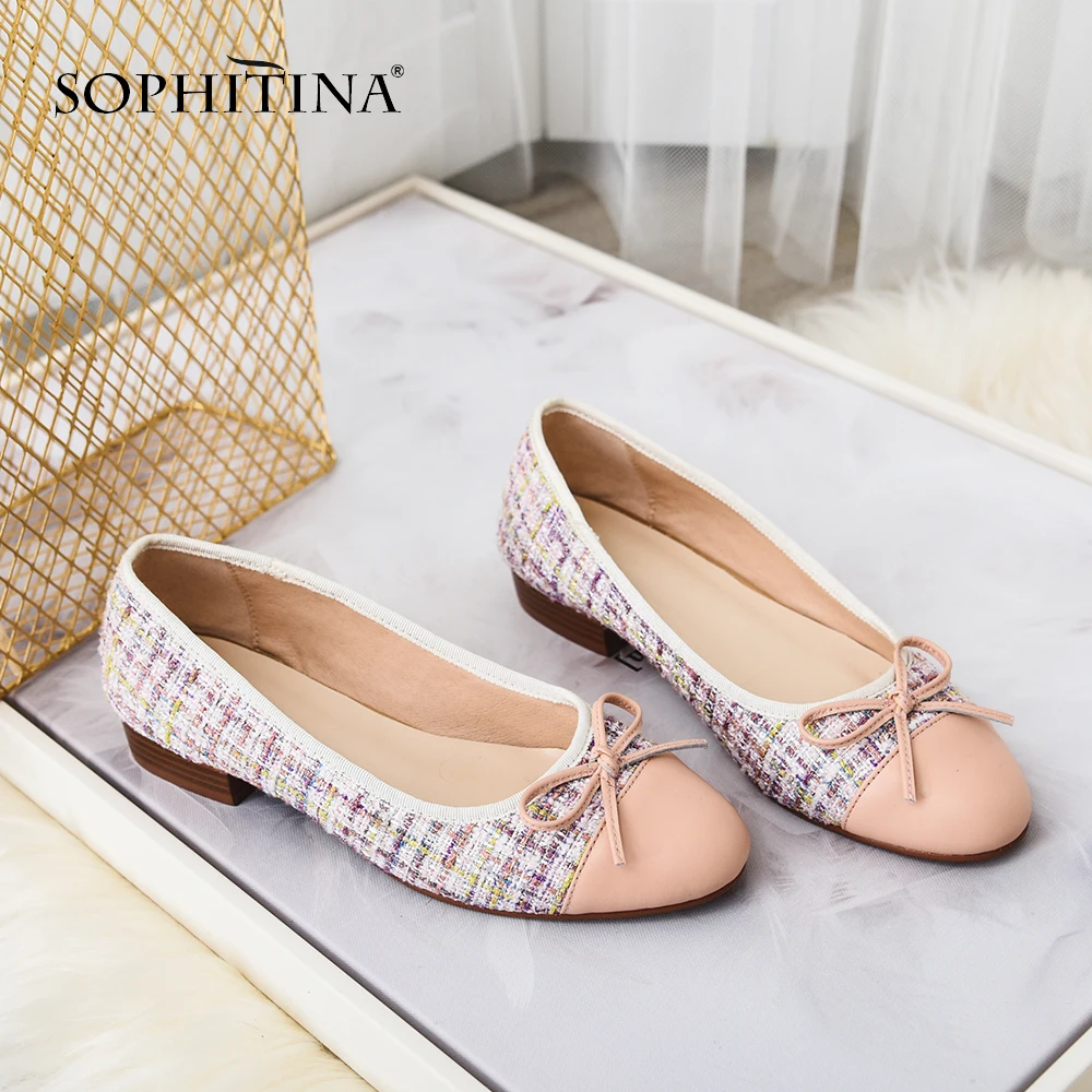 Slip Printemps Mo64 Chaussures La noeud Nouveaux Cuir À Arrondi Appartements sur gray pink Mode Sophitina En Champagne Color Vichy Papillon Décontracté Bout Véritable Main black De Pk8On0NwX