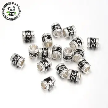

50pcs Tube Alloy Enamel European Beads for Jewelry Making DIY, Silver Color, about 7mm wide, 8.5mm long, hole: 5mm