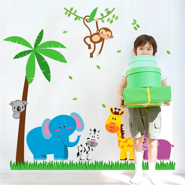 Cartoon zoo wall stickers kindergarten wall stickers living room ... Cartoon zoo wall stickers kindergarten wall stickers living room ...