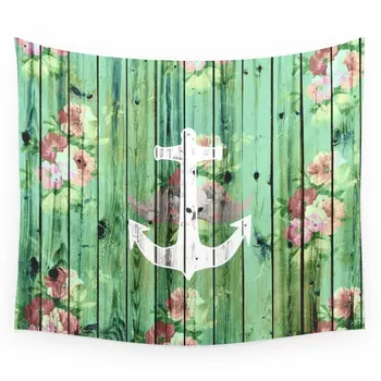 

Vintage Floral Nautical Anchor Green Beach Wood Wall Tapestry Wedding Party Gift Bedspread Beach Towel Yoga Picnic Mat