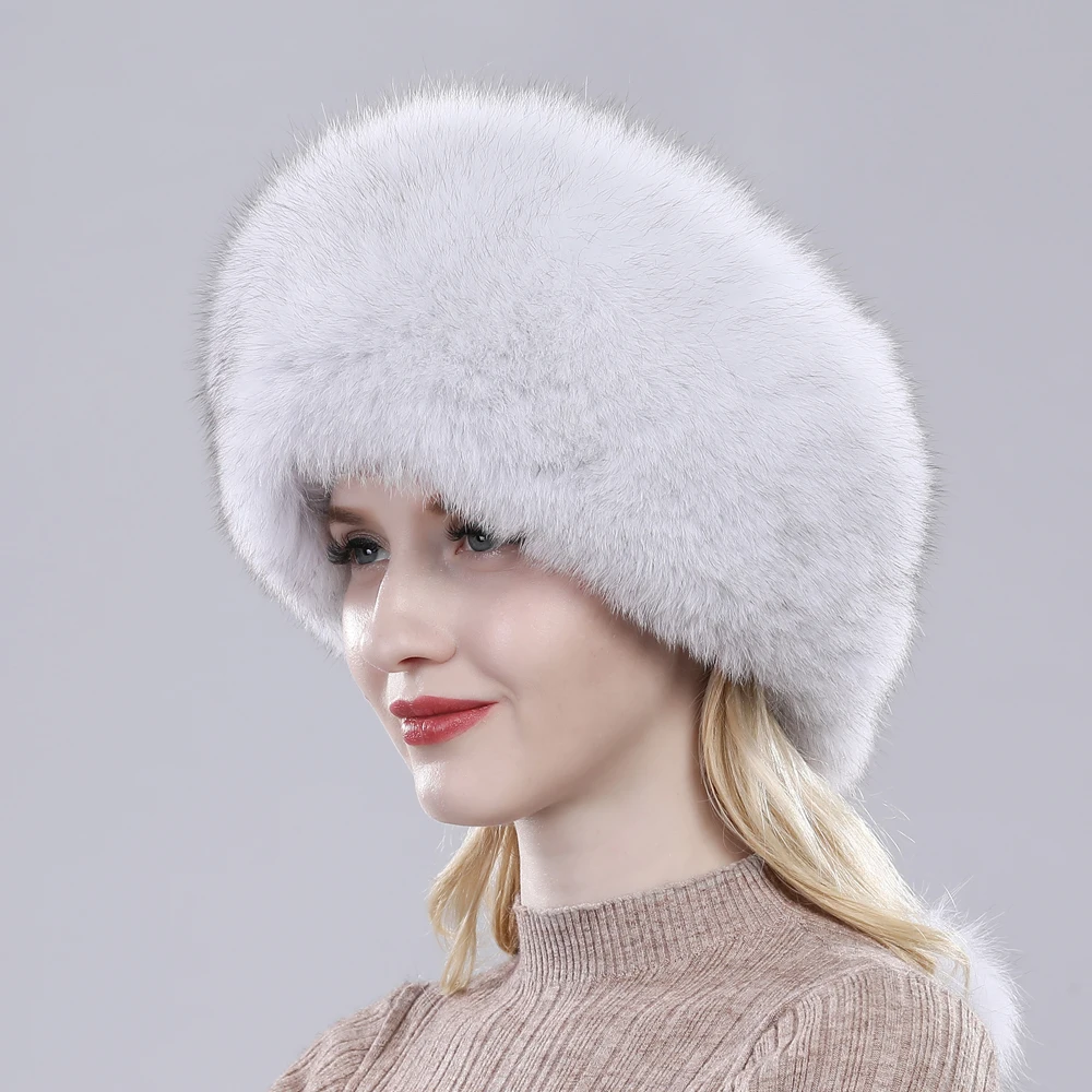 New Style Fashin Girl Genuine Fox Fur Hat Warm Soft Natural Fox Fur Bomber Caps Lady Luxurious Quality Real Fox Fur Hats