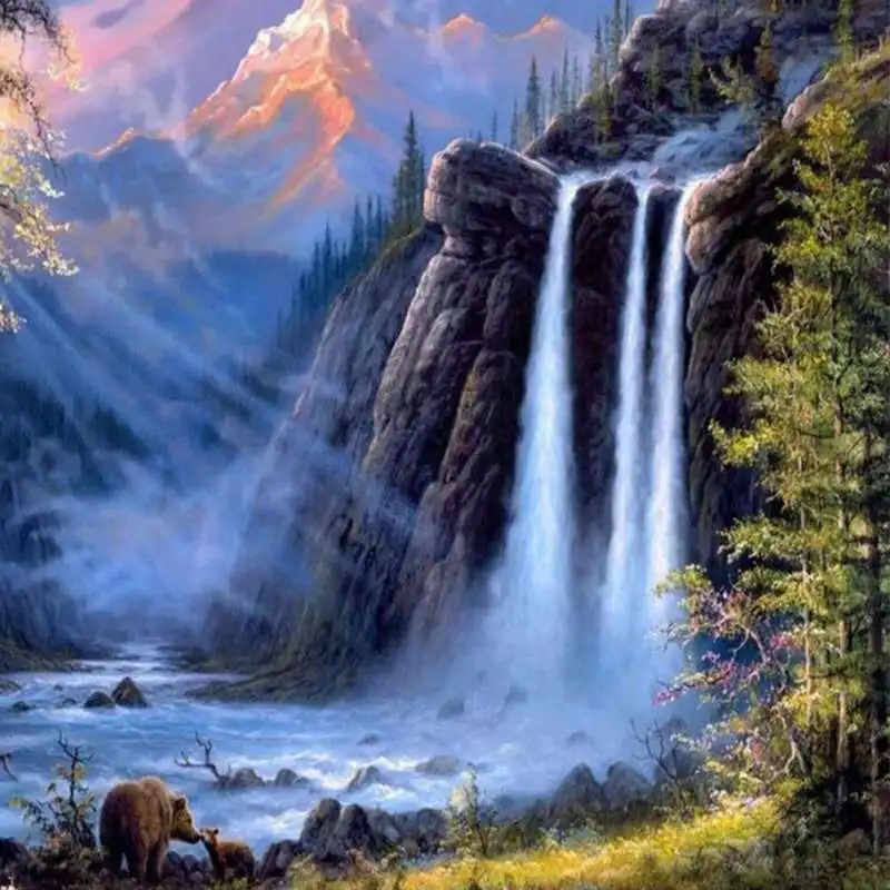 Высокое качество DIY живопись пейзаж живопись по номерам картина стены водопады ЛЕС ДЕРЕВЬЯ - Цвет: shown as picture