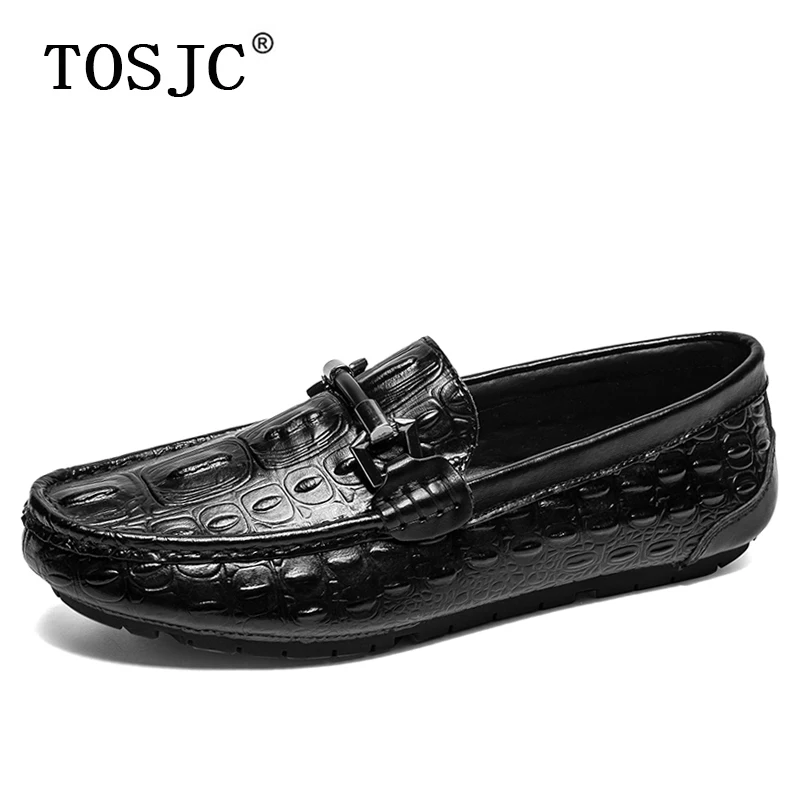 

TOSJC High Quality Men Loafers Breathable Crocodile Pattern Boat Shoes for Man Casual Moccasins Lightweight Buckle Driving Shoes