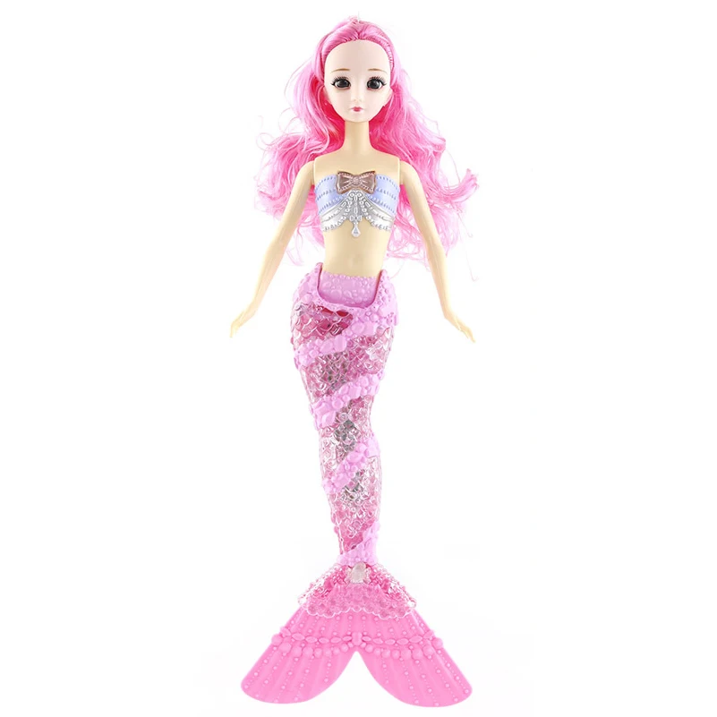 36 см Музыкальная кукла Русалочка, светодиодный светильник, хвост, модные 3D глаза, женская принцесса, кукла Русалочка, игрушки для девочек, подарок - Цвет: Розовый
