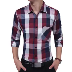 Camisa социальной masculina 2017 Модная брендовая рубашка с длинными рукавами Сорочки выходные Для мужчин одежда Рубашки в клетку тонкий стильный