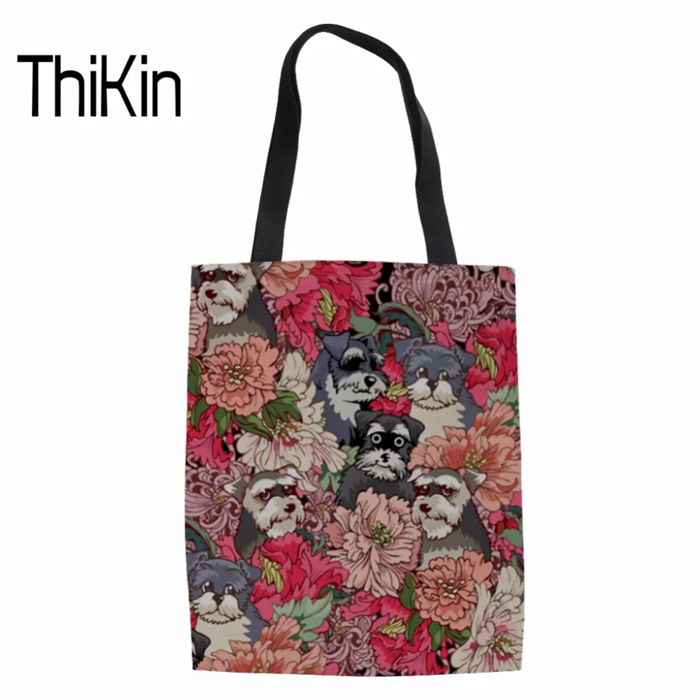 

THIKIN Shopping Bags Foldable Women Eco-friendly Reusable Bag for Ladies Schnauzer Printed Handbag Beach Pouch Recycle Package