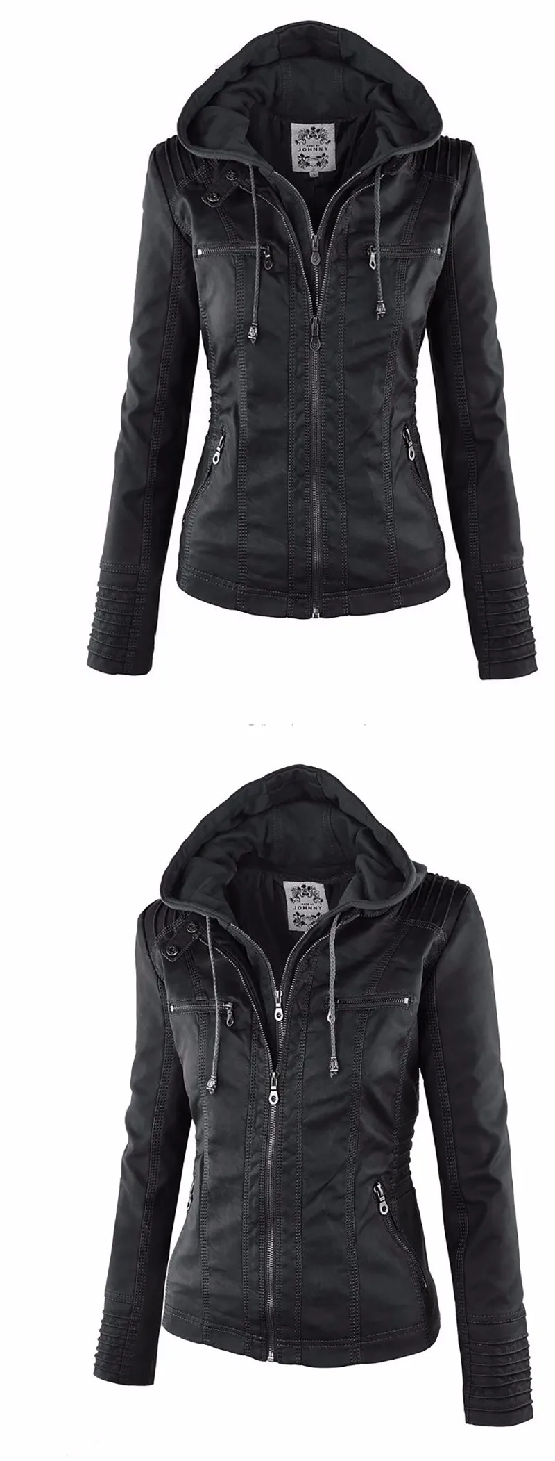 2020 Fashion Winter Faux Leather Jacket Women's Basic Jackets Hooded Black Slim Motorcycle Jacket Women Coats Female XS-7XL 50