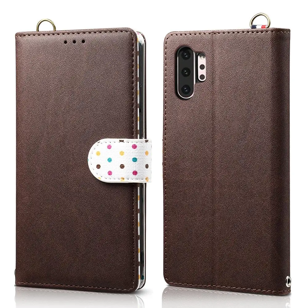 

Magnetic Wallet Case For Samsung S10 S10 Plus Note 10 A70 A50 A40 A30 A20E Dot Flip Leather Cover Phone Pouch Case With Strap