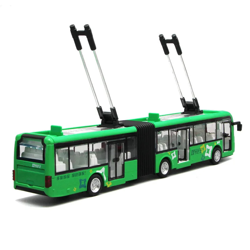 

34cm Double Track Trolley Bus Model Car Toys Voice Alloy Acoustic Light Pull Back Auto Diecast Toy Car Tram Model for Children
