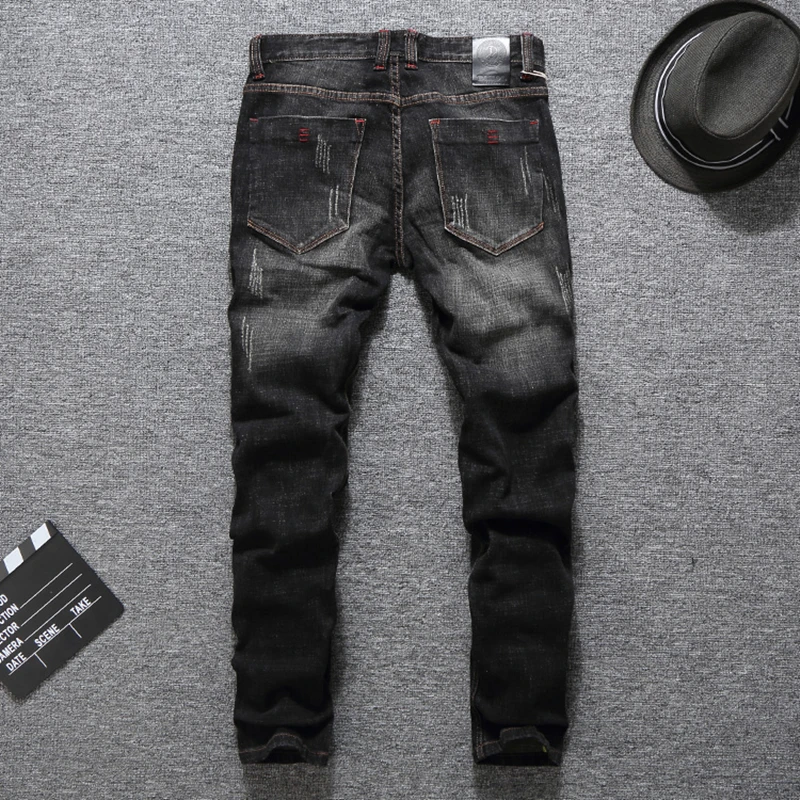 2018 High Quality Cotton Brand Black Jeans Men Denim Pants England Style Red Point Design Men 2
