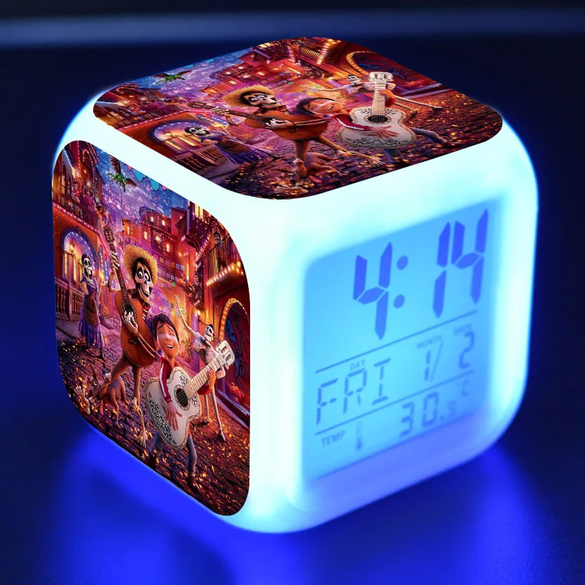

Hot Amination Movie Coco Pixar PVC Led 7 Colors Change Night Light Digital Alarm Clock for Kids Gift Funny action figure Toys