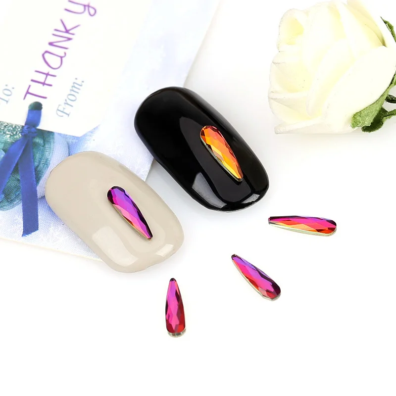 

10Pcs/Pack Flat Shaped Elongated Teardrop Rectangle Glass Flame Colorful Stones For 3D Nails Decoration Nail Art Rhinestones