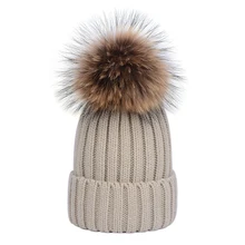 10 шт./партия, шапка с помпонами из натурального меха для женщин и детей, Зимние Повседневные вязаные шапочки, теплые шапки с черепами