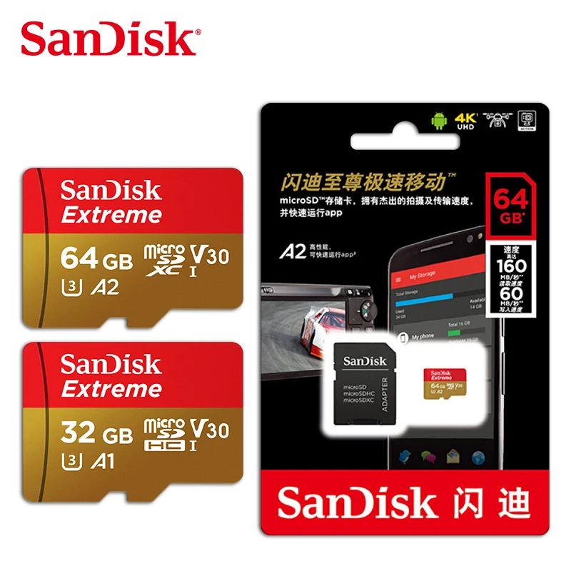 Sandisk extreme pro micro sd карта 128 Гб 64 ГБ 32 ГБ 16 ГБ TF карта SDHC/SDXC флэш-карта A1 A2 V30 карты памяти для 4K HD видео